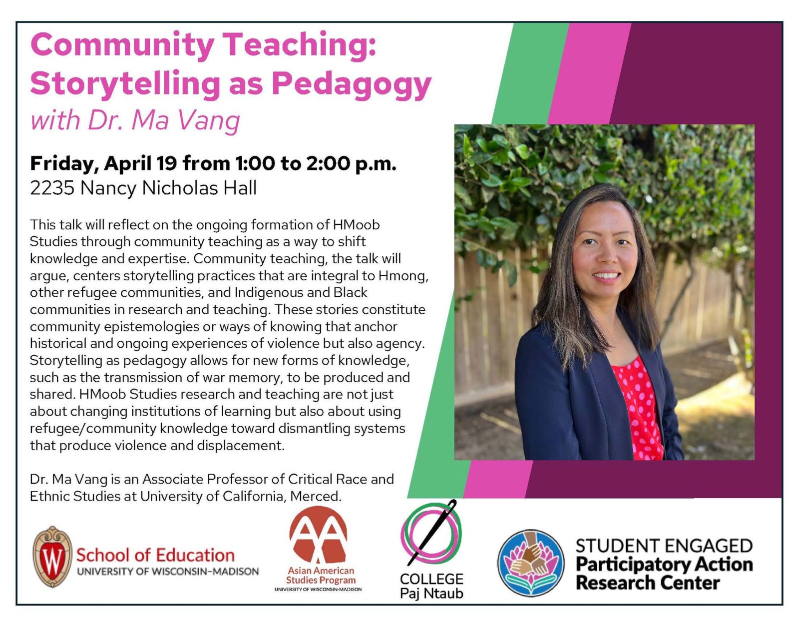 Dr. Ma Vang talk flyer.